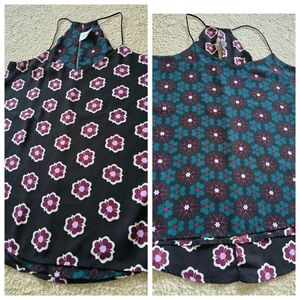 🌈 REVERSIBLE Express Barcelona Blue Green Floral Sleeveless V Neck Size Small